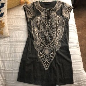 Embroidered Grey and Cream Mini Dress!